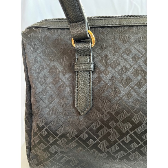 Tommy Hilfiger Black Signature Monogram Satchel Handbag Gold Hardware - Picture 6 of 9